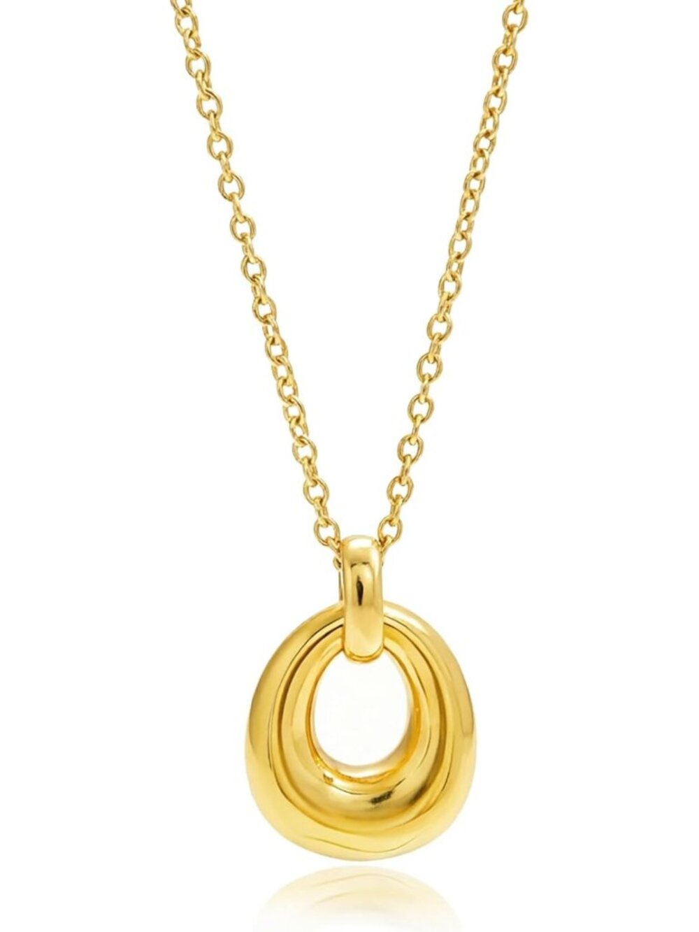 Dainty Gold Plated Oval Pendant Necklace - Cute Boho Minimalist Jewelry for